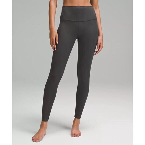 Lululemon Align LW5EU7S Women Sz 12 Graphite Gray Ribbed Hi-Rise 28" Pants - Picture 1 of 10